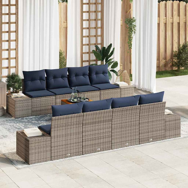 Ensemble de canapé de jardin avec coussin 9 pièces vidaXL, Coussin bleu marine / structure grise