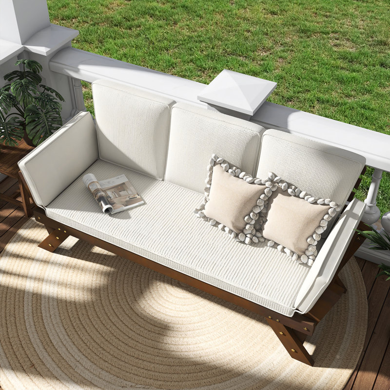 Canapé d'extérieur en bois ajustable Patio, Beige, Brun