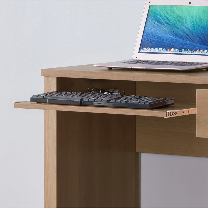 Bureau d'étudiant avec bureau de 39 po, bureau compact brun taupe foncé, un tiroir, poignée de clavier en bois, tablette indispensable de 39 po, tiroir d'écriture et fonctionnalité cruciale