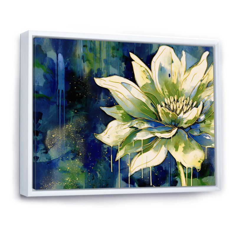 Vert, bleu, lotus, reflets, H 24 po x l 32 po x P 1 po, Toile blanche