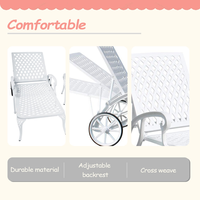 Chaise longue en fonte d'aluminium 1 pièce, design moderne, Blanc