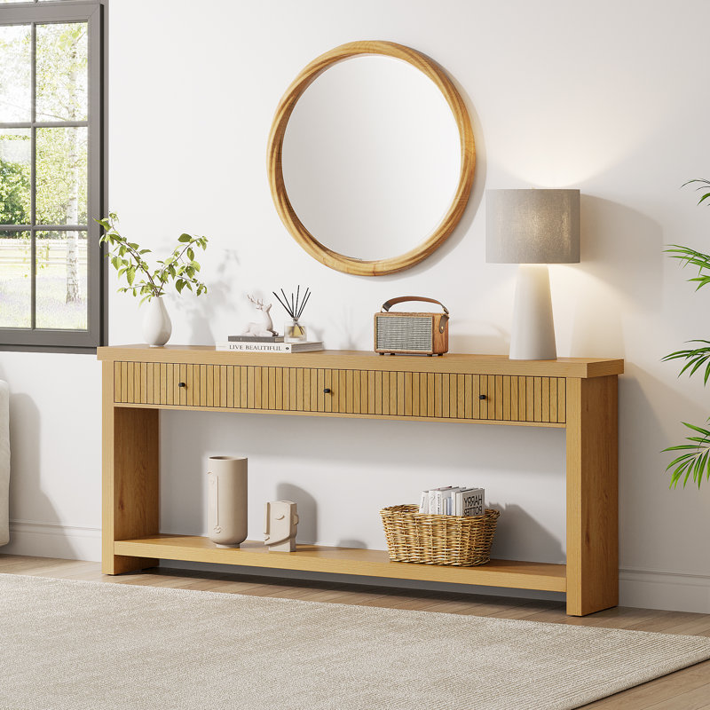 Console Table with 3 Drawers, Oak