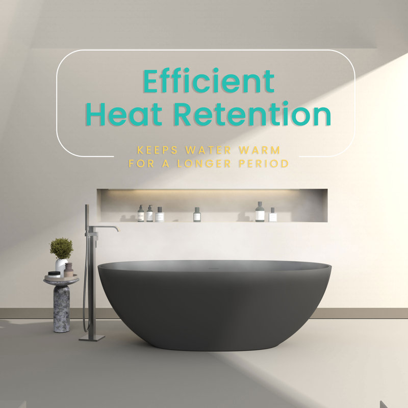Matte Black 65'' Solid Surface Freestanding Soaking Bathtub