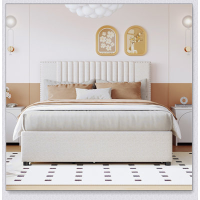 Lit plateforme tapissier avec 2 tiroirs et 1 lit gigogne