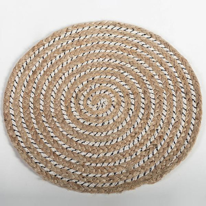 Napperon rond en jute et coton, Blanc / Brun