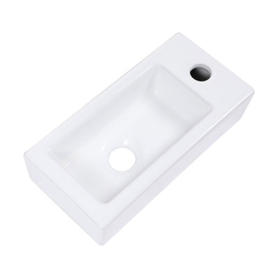 Lavabo de salle de bain mural en céramique - 14,93 x 7,25 po, blanc, teint, rectangulaire, trou de robinet fourni