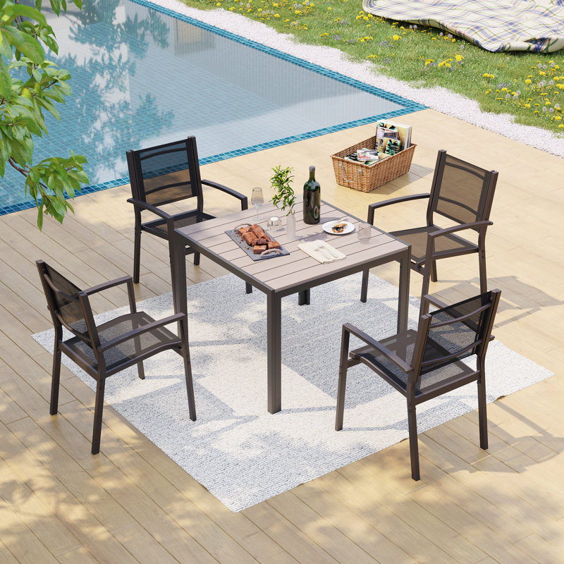 Ensemble de 5 chaises d'extérieur PVC-coated polyester, Noir / brun