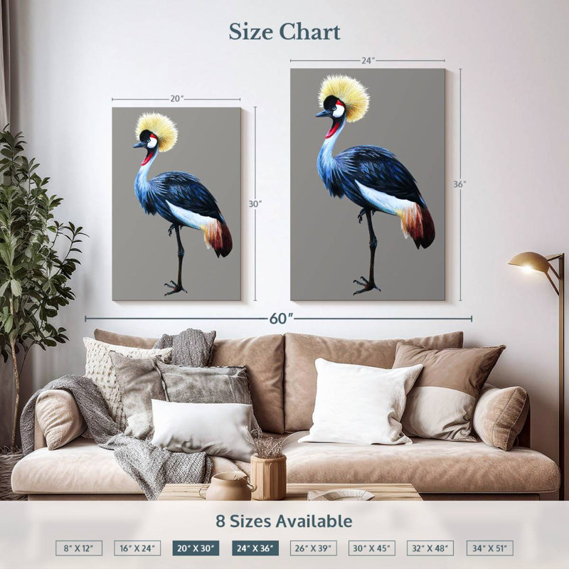Brampt Crane With Grey Crown, 36" H x 24" W