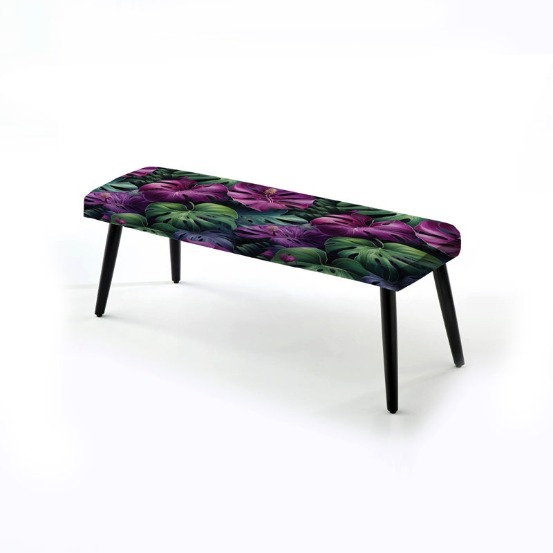 Monstera Enchantment - motif tropical - banc noir rembourré tropical