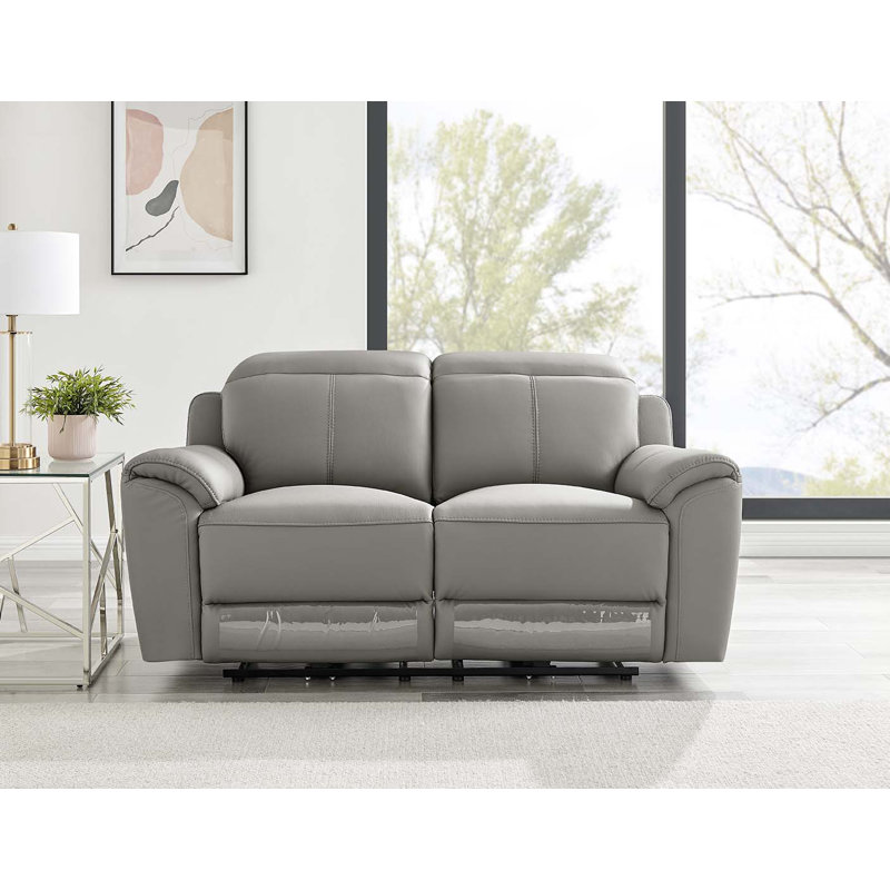 Luvern 2 Seater Top Grain Leather Electric Reclining Sofa, Grey