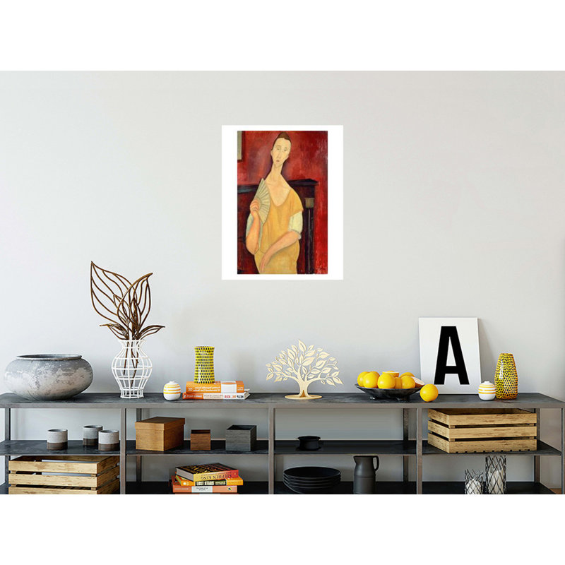 «Woman with a Fan» par Amedeo Modigliani - estampe numérique, H 28 po x l 22 po