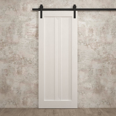 Porte de grange moderne 42 x 96 pouces Ego 5006 Chêne blanc peint Rail de 8 pi Ensemble de quincaillerie robuste Portes intérieures à panneaux pleins