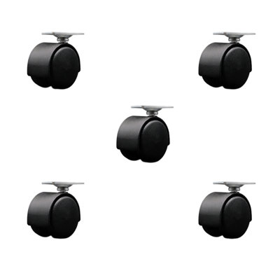 2 Inch Black Metal Hooded Twin Wheel Caster Nylon Wheels Top Plate Set of 5 SCC