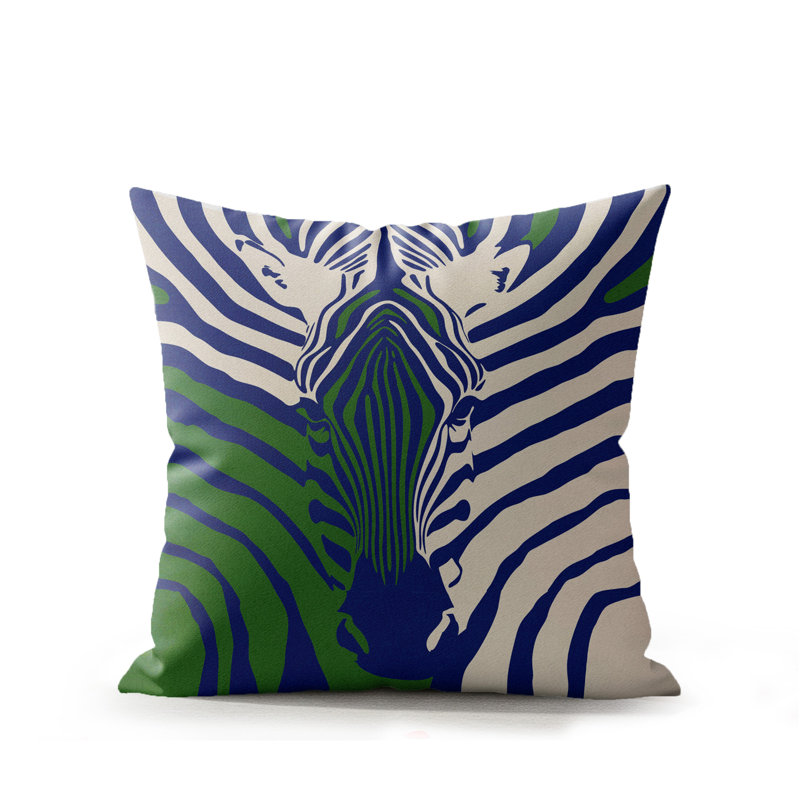 Coussin d'intérieur Salie Zebra, Azur royal, 16 po x 16 po