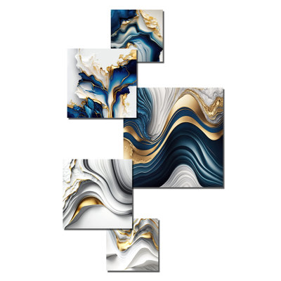 Géode abstraite marbre doré et bleu II - décoration murale abstraite en métal marbré