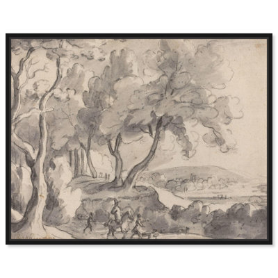 Art Remedy, croquis de toile, cavalier et accompagnateurs au bord d'un bois