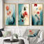 «Tender Awakening» en bleu et rouge - Ensemble d'art géométrique moderne de 3 pièces-50019647-50019637