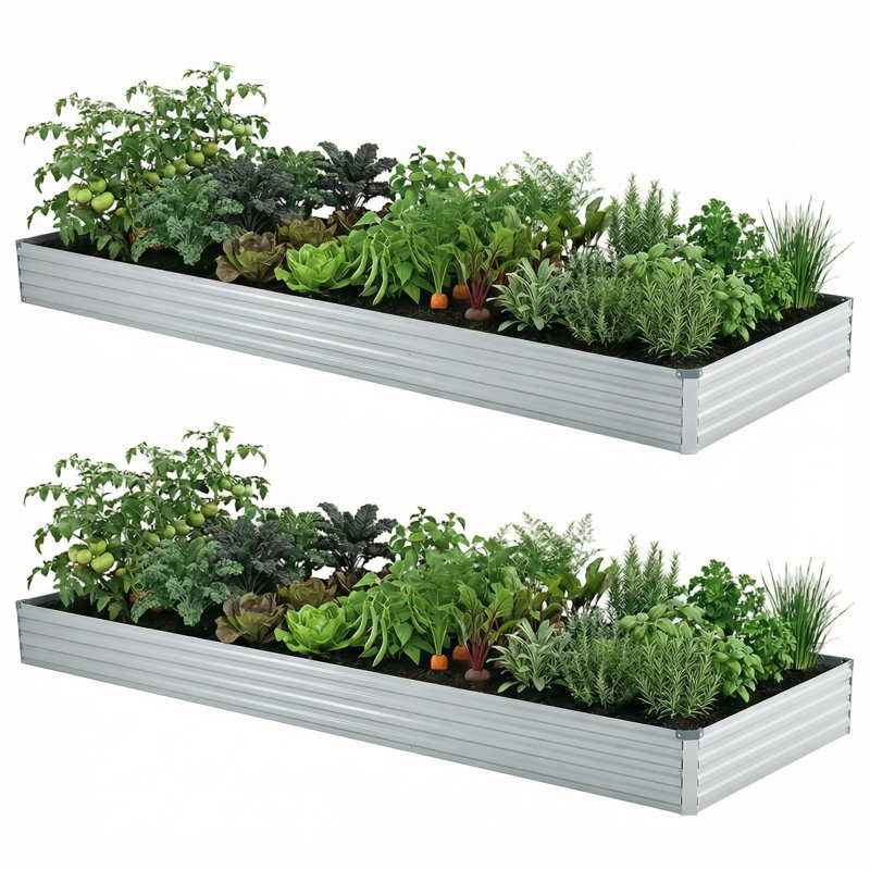Lafayette Rectangular Galvanized Metal Raised Garden Bed, 12" H x 144" W x 48" D, Gray