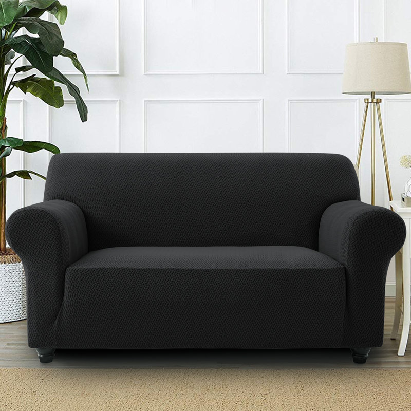 Premium Quality Stretchable Spandex Sofa Cover, 179cm H x 224cm W x 9cm D, Black