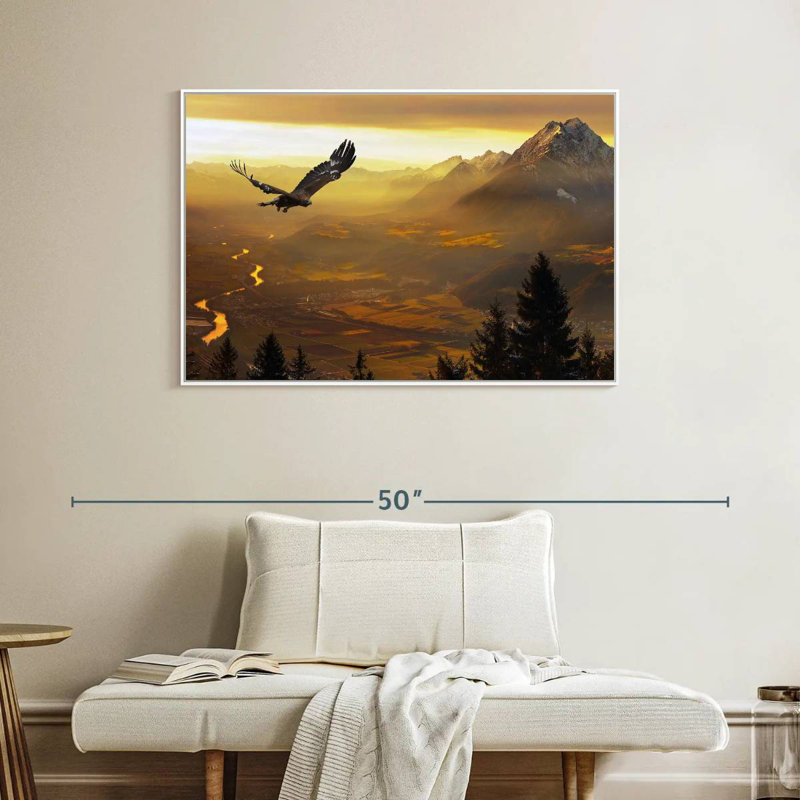 Aigle royal au coucher du soleil, Cadre flottant blanc, 40 po x 27 po