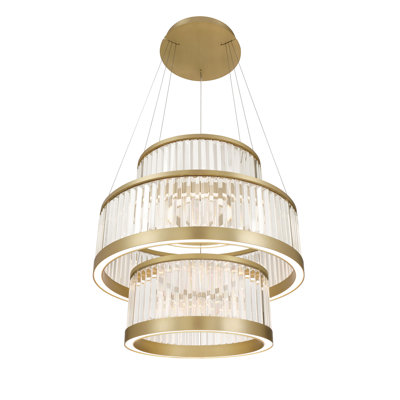Empra, lustre, 3 lumières, 35 po, or, cristal transparent