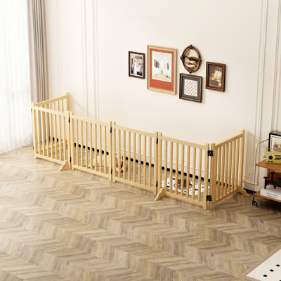 Barrière d'intérieur 6 panneaux pour animaux, en bois autoportant pour la maison, les portes et les escaliers, pliable et pratique, aucun assemblage requis, pliable à double face avec charnières en métal à 360 °, petite barrière de porte pour chien