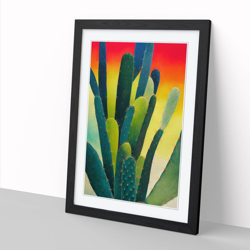FRM-V0523-332X Cactus Cacti Colour - Single Picture Frame Print, Black Framed, 34cm H x 25cm W x 2cm D