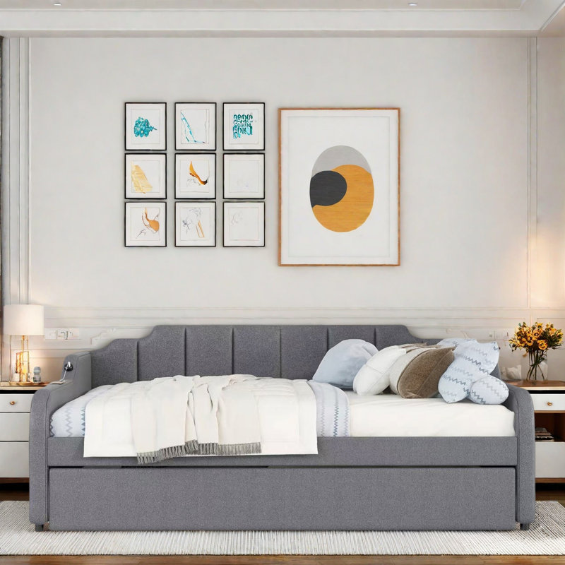 Upholstery Daybed With Trundle And Usb Charging Design
