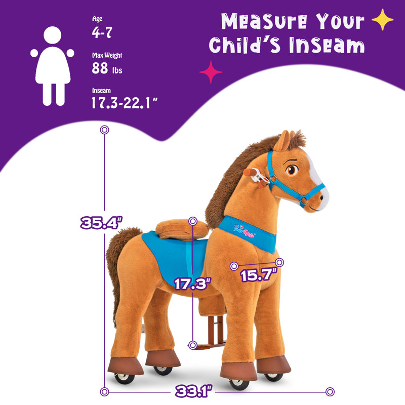 Model E Ride On Horse, Brun, Size 4 for Age 4-7