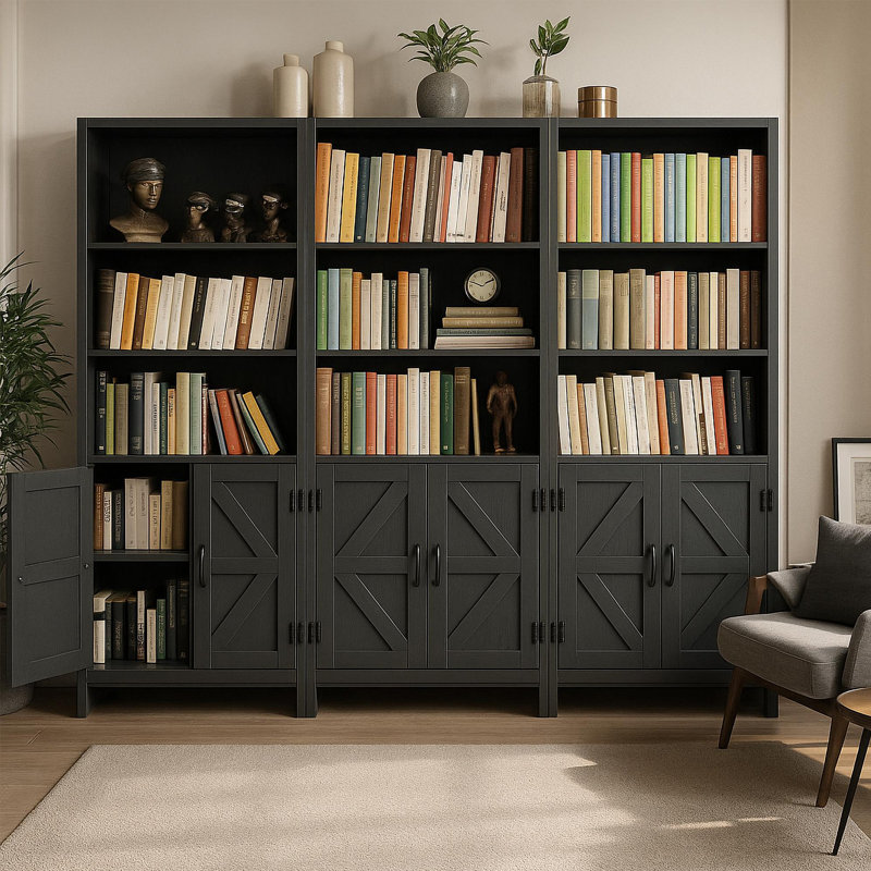 Ilus H 71 po x l 27 po Bibliothèque moderne avec bibliothèque et 5 tablettes pour la décoration intérieure, Noir