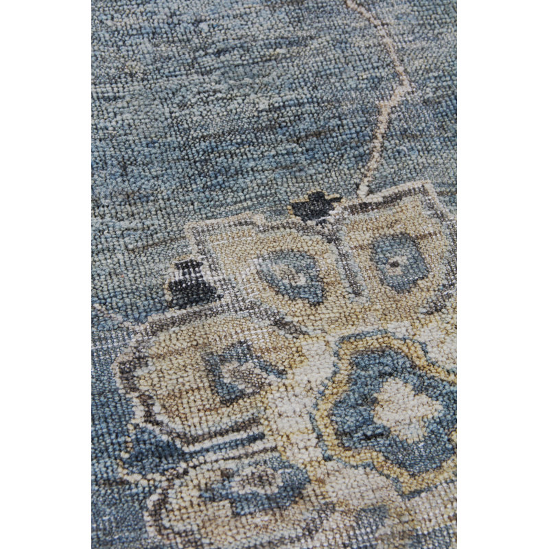 Heirloom Floral Hand-Knotted Wool Light Blue/Gold Area Rug, Rectangle 9' x 12'