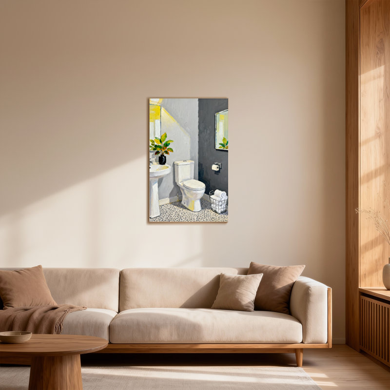 Bath & Laundry Modern Bathroom Scene With Plant And Toilet, 16" H x 24" W