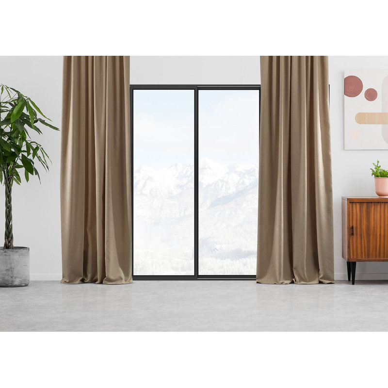 Room Darkening Single Curtain Panel, 130cm Width x 350cm Drop, Light Beige