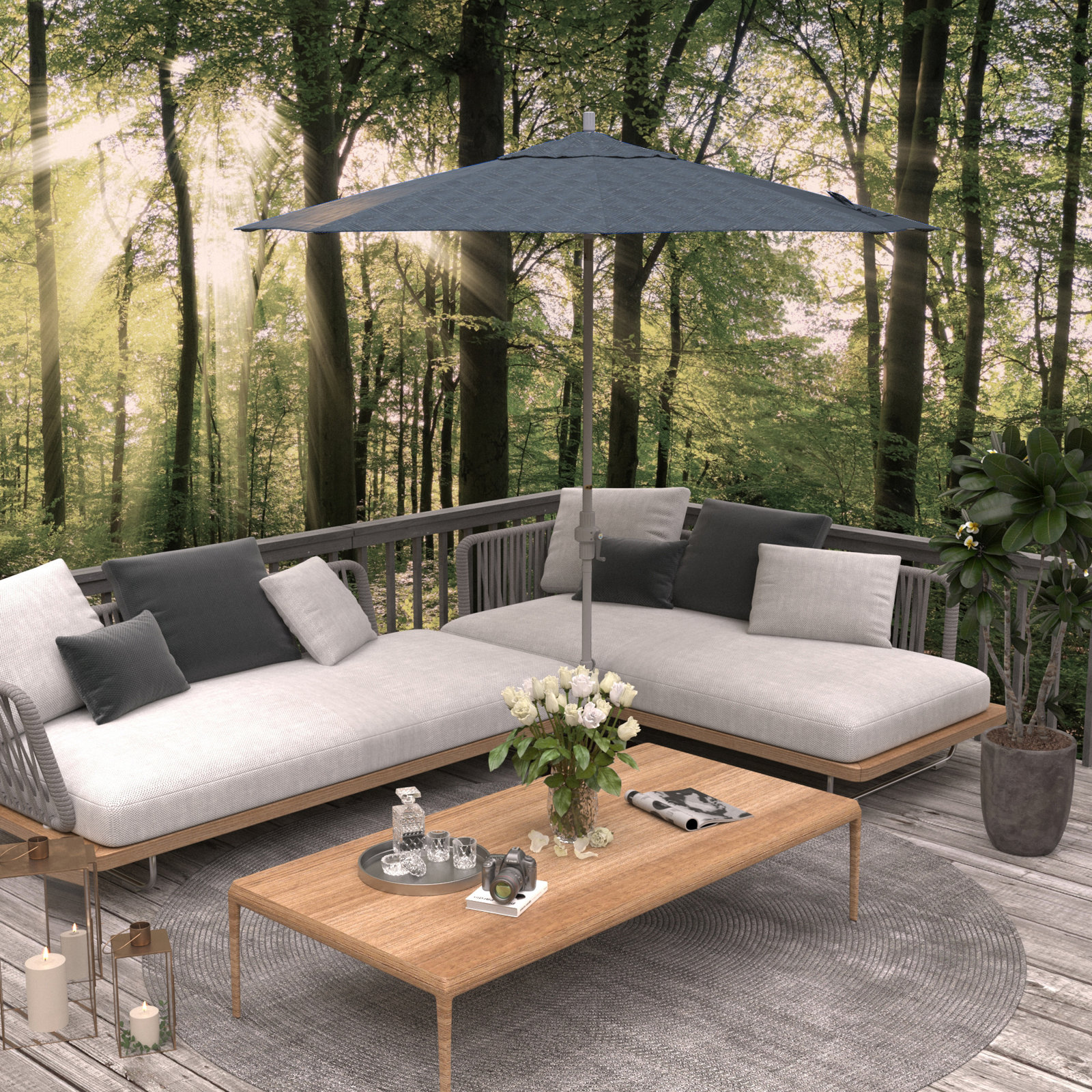 Santana 108'' Outdoor Umbrella, Domino Lagoon - Pacifica Premium