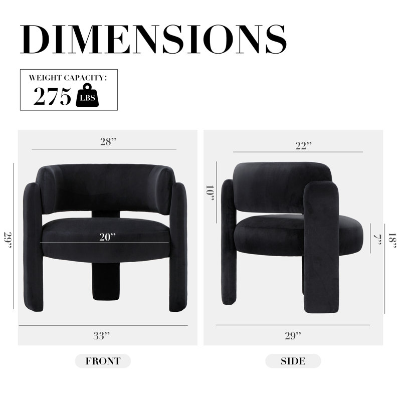 Modern Upholstered Barrel Dining Armchair, Black
