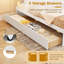 Lit plateforme double en bois avec 2 tiroirs de rangement roulants-545534917