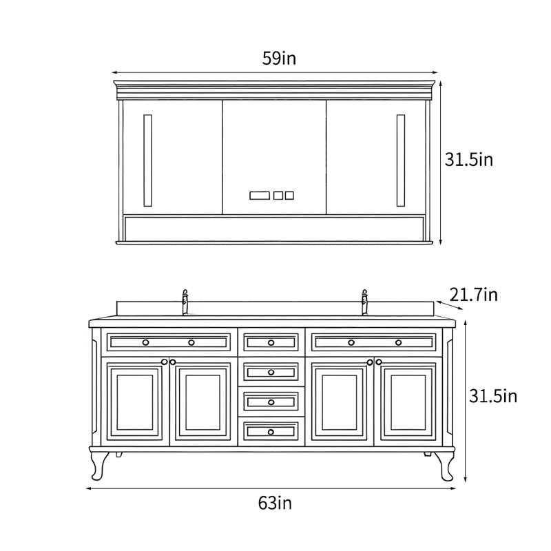 American-style light luxury villa bathroom Vanity, 63"