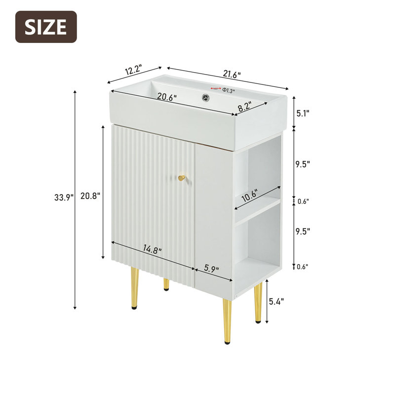 21.6'' Single Bathroom Vanity with Ceramic Top