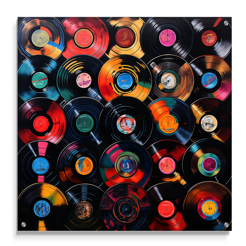 Coloré disques vinyle Melody III - Disques vinyles acrylique, art mural moderne, H 16 po x l 16 po