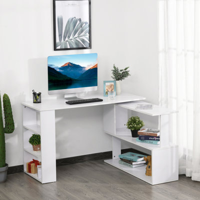 HOMCOM L Shaped Desk with Bookshelf