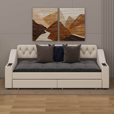 Upholstered Twin Size Daybed – Storage Armrests & Built-In USB Port