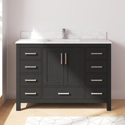 Aura 48'' Fully Assembled Single Bathroom Vanity Set With Solid Surface Engineered Marble Top and Backsplash