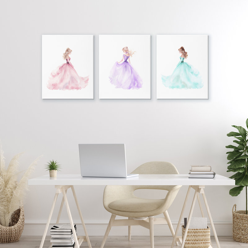 Princess Princess Gowns, ensemble de 3 toiles, par Christine Simpson Art, H 20 po x l 48 po