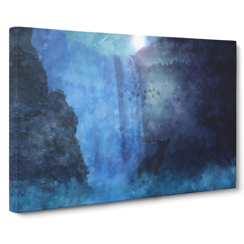 Waterfall With Stag - Wrapped Canvas, 40cm H x 60cm W x 3cm D