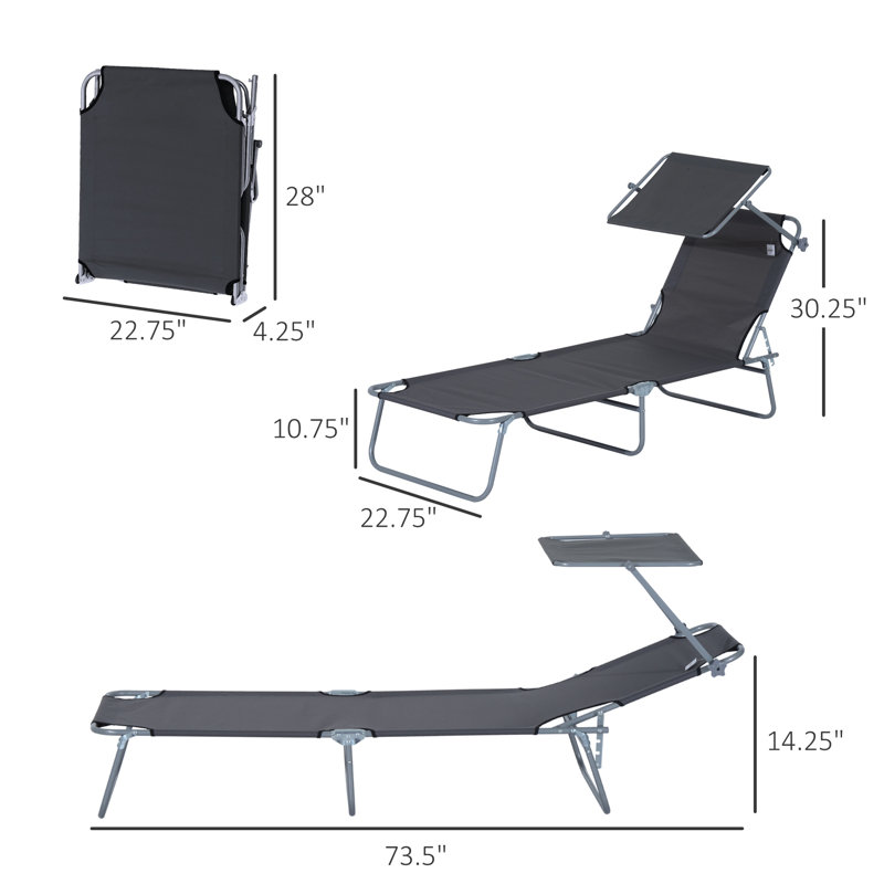 Adjustable Grey Beach Lounge Chair With Folding Function And High Fabric - For Camping, Hiking, Backyard Foldable