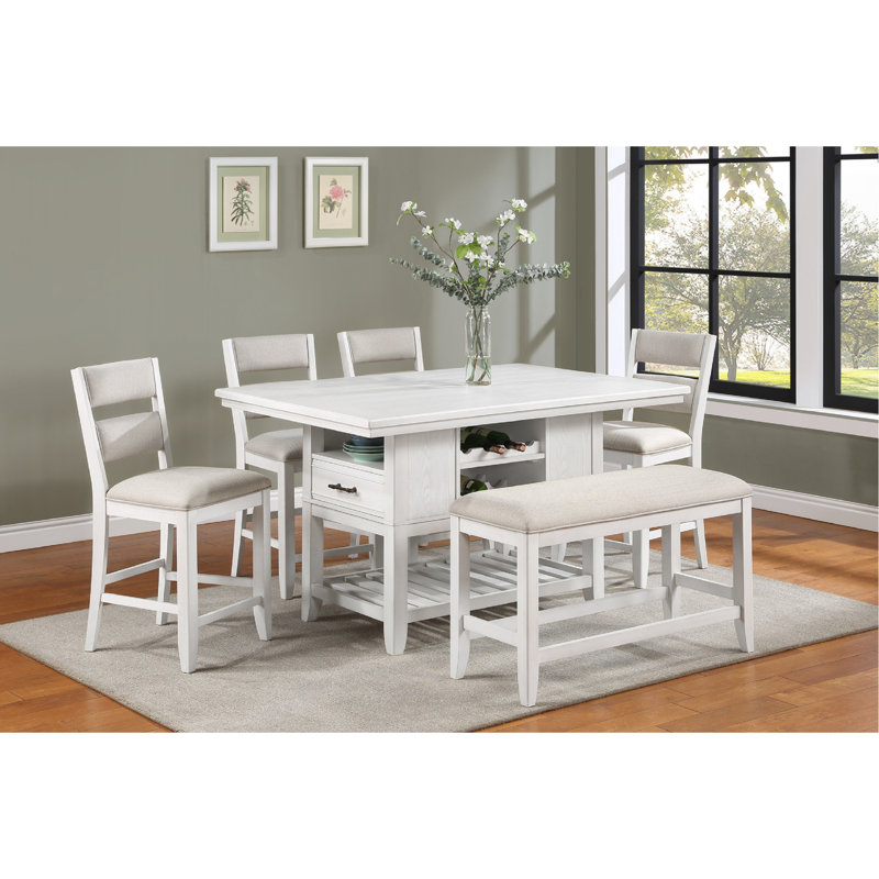 Counter-Height Bench With White Fabric Cover - Stylish Exterior In Linen-Like & Practical, White, White