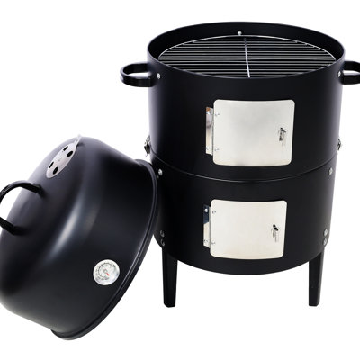 Heavy Duty Charcoal Smoker With Porcelain-Enameled Water Pan And Precise Heat Control In Steel 17 Inch Smoking Appliance Large Cooking Area Body