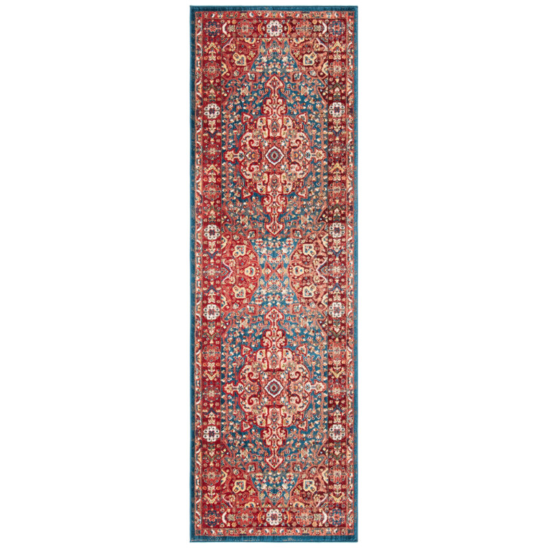 Kurtz Performance Oriental Rug, Runner 2'6" x 20', Blue/Red
