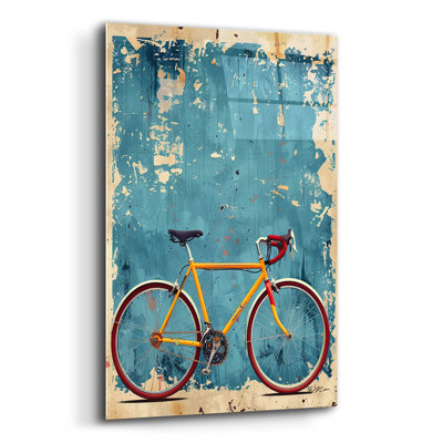  «Yellow Racing Bicycle» par Momart, art mural en verre acrylique, 16 po x 24 po