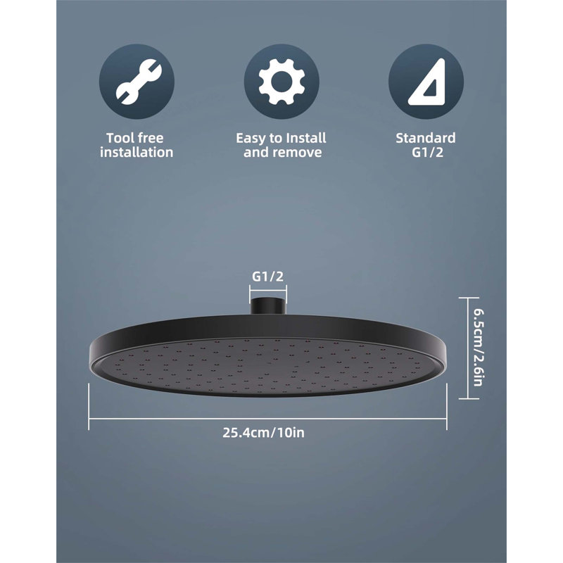 Rain Fixed Shower Head, Matte Black